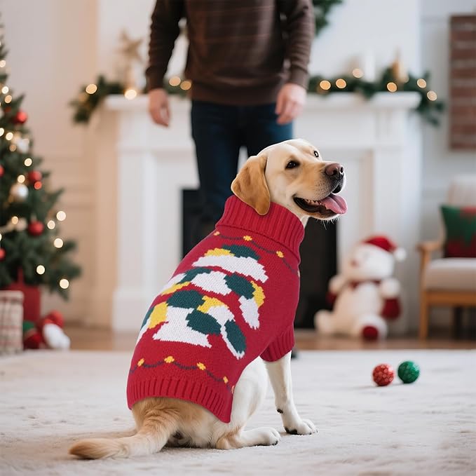 BRKURLEG Christmas Dog Sweaters for Cold Weather, Warm Turtleneck Sweaters for Small Dogs, Xmas New Year Pet Pullover Knitted Sweatshirt Outfit for Cats, Chihuahua,Yorkie (Red, XS)