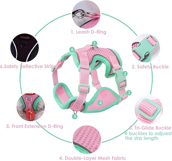 Cat Harness and Leash Set for Walking – Escape-Proof Reflective Vest for Cats and Small Dogs, Adjustable Soft Air Mesh with Pressure-Reducing Design, 4.92ft (Black & Rose, M)