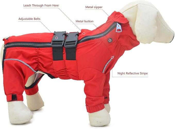 Dogs Waterproof Jacket, Lightweight Waterproof Jacket Reflective Safety Dog Raincoat Windproof Snow-Proof Dog Vest for Small Medium Large Dogs Red 5XL