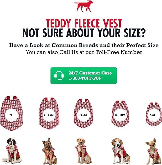 Tuff Pupper Reversible Fleece Sweater Vest for Dogs | Lightweight Comfortable Insulated Jacket | Front Zip Closure | Machine Washable | Built-in Leash Hole | Sizes for All Breeds (Large, Red)