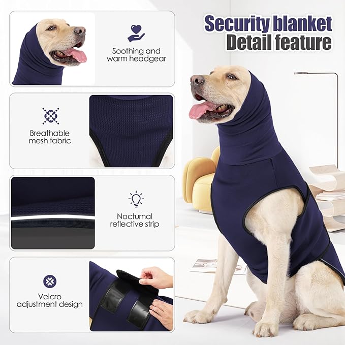 Dog Anxiety Vest,Pet Calming Hoodie Breathable Dog Anti-Anxiety Jacket for Thunder Fireworks and Separation,Blue XXXL