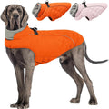 Dog Coat with Harness Built in -Orange,2XL- Fleece Lined Dog Snow Jacket Snowsuit，Adjustable Reflective Winter Warm Cold Weather Coat