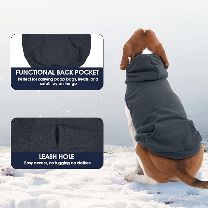 IECOii Dog Hoodie for Medium Dogs, Warm Fleece Dog Hoodies Sweater with Leash Hole and Pocket, Cozy Dogs Cold Weather Coat for Fall Winter Hooded Sweatshirt Vest for French Bulldog, Grey, L