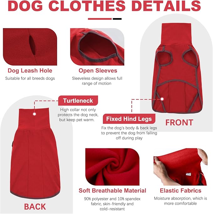 ROZKITCH Dog Winter Coat Soft Pullover Pajamas, Pet Windproof Warm Cold Weather Jacket Vest Cozy Jumpsuit Apparel Outfit Clothes for Xmas Walking Sleep BrightRed XL
