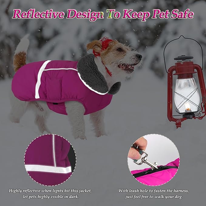 Dogcheer Warm Dog Coat, Christmas Dog Jacket Waterproof Puppy Winter Coat with Buckles, Reflective Adjustable Pet Snow Jacket Turtleneck Fleece Sweater for Small Medium Large Dogs - Pink, 3XL