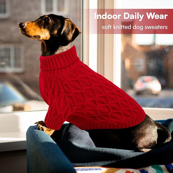 Queenmore Small Dog Sweater,Warm Pullover Dog Sweaters for Small Dogs Boys Girls,Soft Winter Doggie Sweaters,Thick Warm Dogs Clothes for Chihuahua,Dachshund,Yorkie(Red,S)