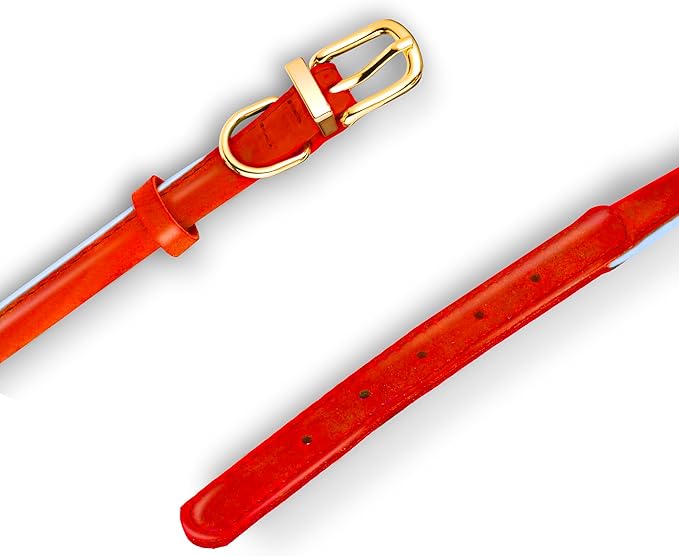 OOPSDOGGY Reflective Rolled Leather Dog Collar Adjustable Soft Padded Pet Collar for Small Medium Large Breed Dogs (Red, XXS, 7"-9")