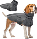 SlowTon Winter Dog Coat, Warm Polar Fleece Lining Doggie Outdoor Jacket with Turtleneck Scarf Reflective Stripe Adjustable Waterproof Windproof Puppy Vest Soft Pet Outfits (M+,Grey)