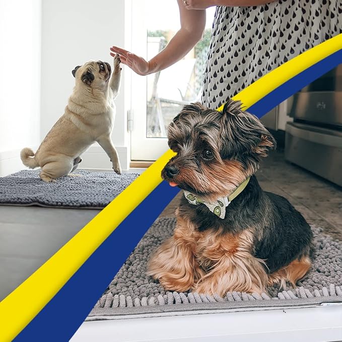 Muddy Mat® Shown on TV – Super Absorbent Microfiber Dog Door Mat for Muddy Paws, Non-Slip Washable Pet Rug, Quick Dry Chenille Entryway Carpet, Machine Washable Indoor Outdoor mat, Grey 28"x18"