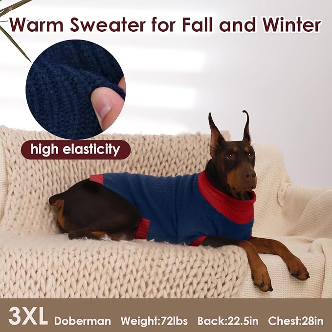 Dog Sweater XL, Turtleneck Sweaters for Large Dogs Girl Boy, Thermal Knit Sweatshirt with Leash Hole Easy Walking, Warm Big Dog Christmas Clothes for Beagle, Cocker Spaniel, NavyBlue XL