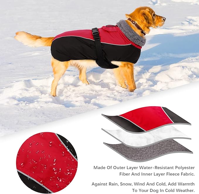 IDOMIK Dog Winter Coat, Reflective Waterproof Dog Jacket for Cold Weather, Warm Pet Coats for Small Medium Large Dogs, High Collar Doggy Fleece Snow Jacket, Winter Vest with Adjustable Buckle,S