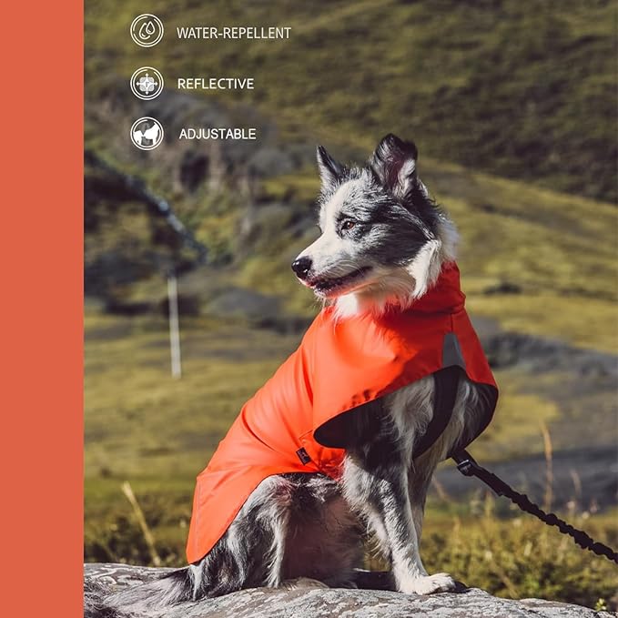 Dog Water-Repellent Raincoat Jacket, Lightweight Reflective Waterproof Clothes for Small Medium Large Dogs, Outdoor for Fall & Spring (Orange, XS)