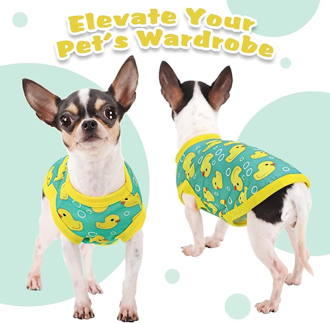 Adorable Yellow Duck Dog Shirt: Lightweight Polyester Cartoon Puppy Vest, Small Medium & Large Dog T-Shirt, Summer Pet Clothes, Cute Dog Apparel, Breathable Dog Tank Top Blue L
