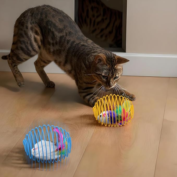Jecery 5 Pcs Halloween Cat Spring Balls Toys Stretchable Rolling Balls Colorful Playful Coils Interactive Spring Action Toy Caged Rats for Kitten Cat Pet Supplies(Cute Mouse,Bright Color,5 Pcs)