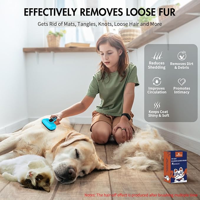 Dog Brush Kit - Self-Cleaning Slicker Brush with Bath Brush & Undercoat Rake | Deshedding Tools for Large - Small Dogs & Cats, Professional 3-in-1 Pet Grooming Set for Heavy Shedding, Blue