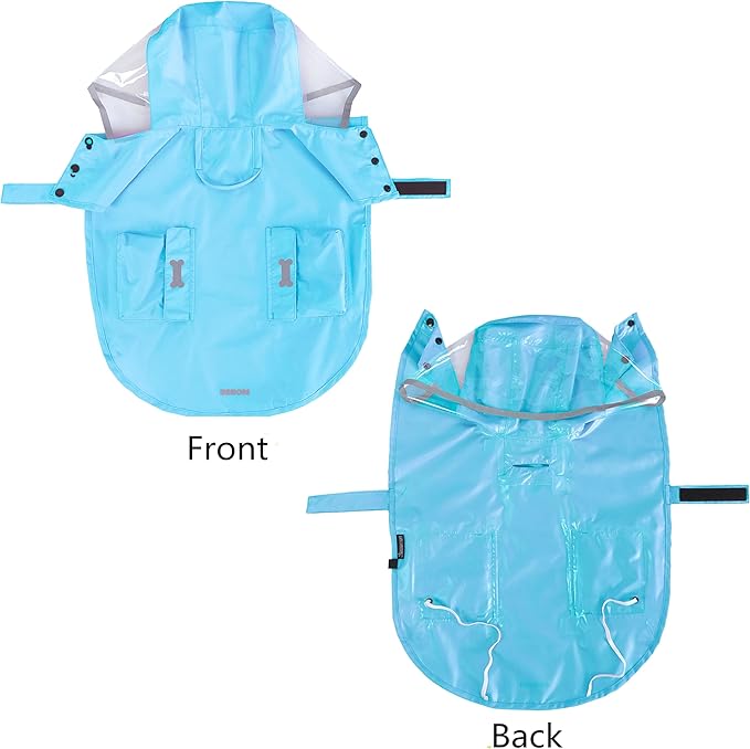 Dog Raincoat Waterproof Rain Poncho with Hoodie, High Reflective Adjustable Pet Rain Jacket with Leash Hole for Small Medium and Large Dogs (Blue, Medium)