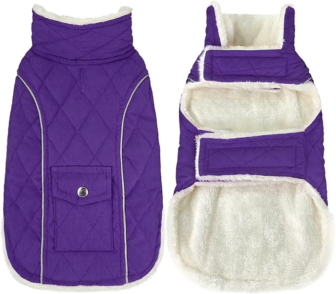 Malier Dog Winter Coat, Windproof Dog Cold Weather Coats with Real Pocket, Winter Extra Warm Pet Coat Fleece Jacket Reflective Clothes for Small Medium Large Dogs and Puppy (Purple, X-Large)