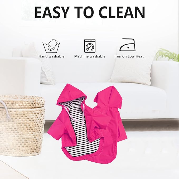 Dog Raincoat rain Jacket Raincoat Dogs Waterproof Small Medium Breeds Zip Closure Storage Pocket Harness Hole Pink M