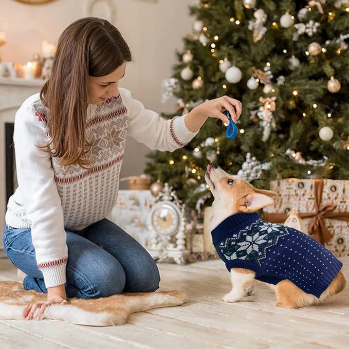 Kuoser Dog Sweater, Holiday Christmas Snowflake Pet Warm Knitwear Dog Sweaters Soft Puppy Clothing, Doggie Turtleneck Cold Weather Outfit Pullover for Small Medium Large Dogs Cats, Blue 2XL