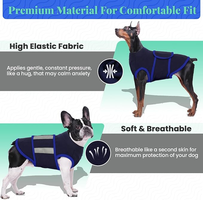 MIGOHI Dog Anxiety Relief Coat,Comfort Anxiety Vest for Dogs,Adjustable Anxiety Calming Wrap for Fireworks,Thunderstorms,Travel, Separation, Dog Anxiety Jacket for Small Dogs,XL,NavyBlue