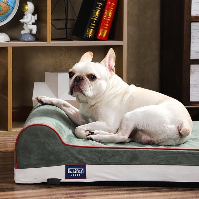 Laifug Orthopedic Memory Foam Dog Bed with Pillow and Durable Water Proof Liner & Removable Washable Cover & Smart Design Medium (34"x22"x7"), Dark Green