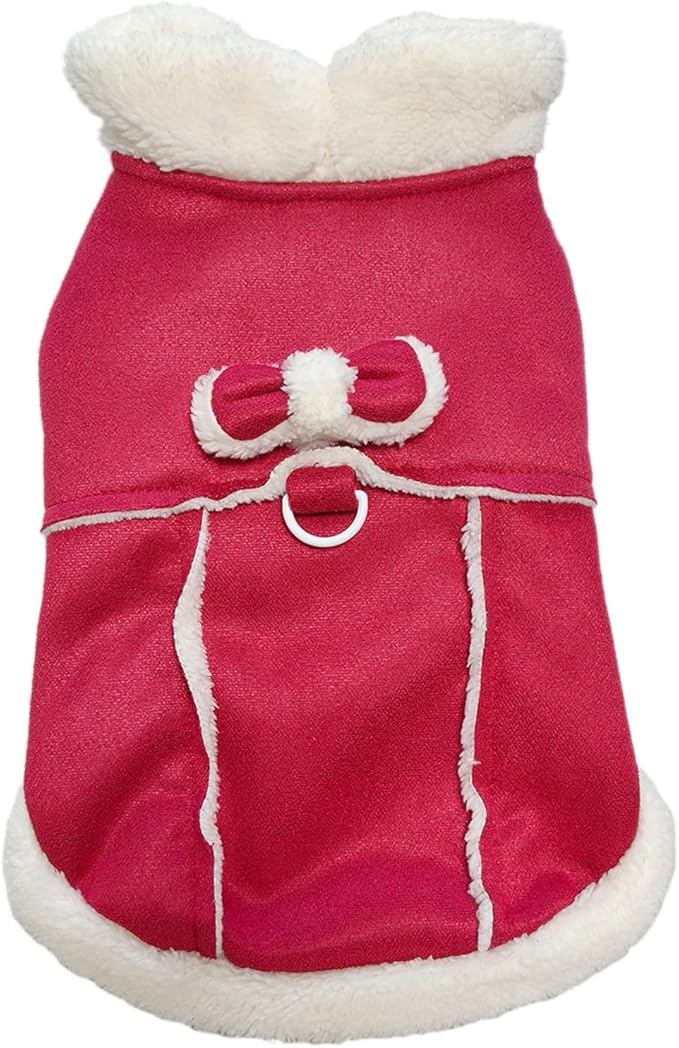 Jecikelon Bowtie Dog Cold Weather Coat Fleece Lining Warm Pet Puppy Turtleneck Dogs Winter Clothes for Small Dogs with D-Ring (Red, X-Large)