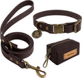 Wisedog Dog Collar and Leash Set, Waterproof Adjustable Puppy Collars with Cute Tag 6FT Dog Leash with Poop Bag for Small Medium Large Dogs (XS(Collar:8.5"-12";Leash:4 ft), Brown)