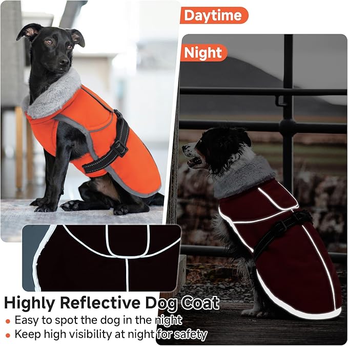 Lelepet Warm Dog Winter Coat Reflective Dog Jacket Fleece Vest Waterproof Windproof Cold Weather Coats with Adjustable Buckle Plush Turtleneck Pet Snowsuit for Small Medium Large Dogs,Pug,Beagle,L
