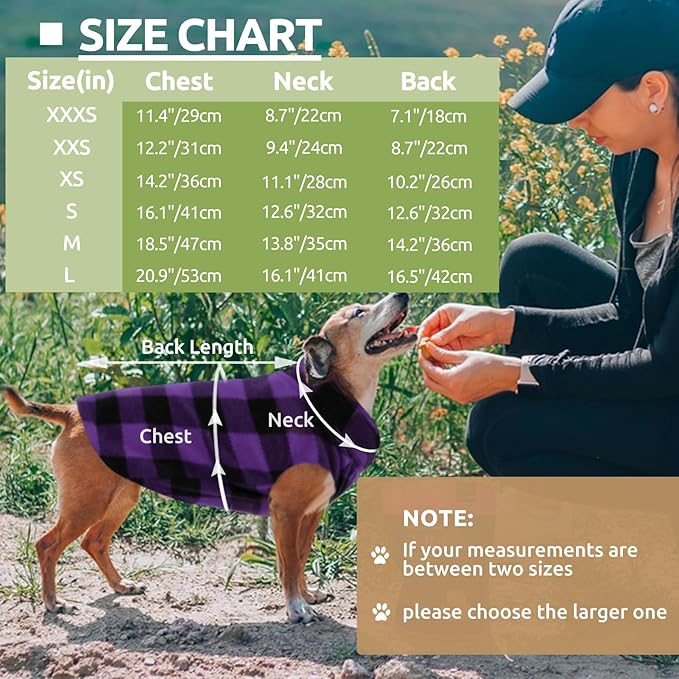 KAMA BRIDAL Spring Autumn Winter Coat Pullover Fleece Vest for Cats Small and Medium Dogs Thin Sweater Purple & Black Plaid (Purple, XXXS)