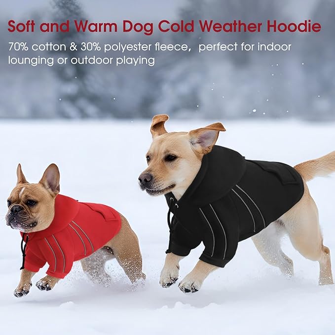 ASENKU Cozy Dog Hoodie，Soft Sweater with Adjustable Hood, Back Pocket and Leash Access Hole，Warm Reflective Sweatshirt for Cold Weather（Red，L