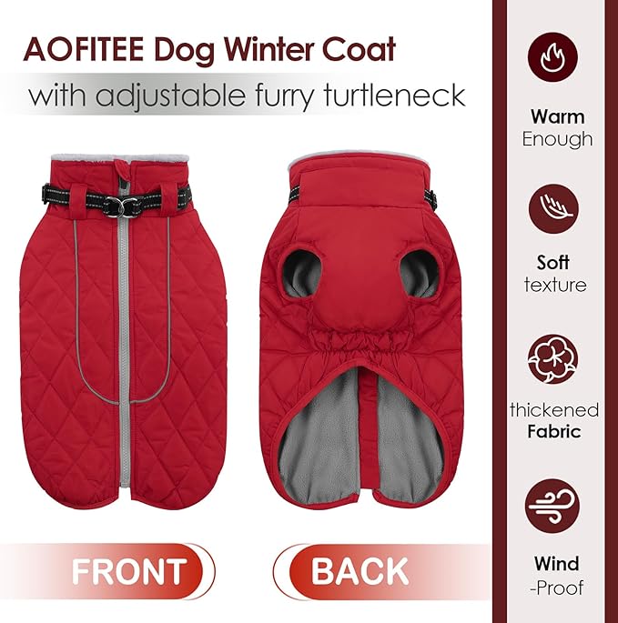 AOFITEE Coat for Extra Large Dogs, Warm Turtleneck Dog Winter Jacket with Back Zipper, Waterproof Dog Puffer Jacket for Large Dogs, XL Pet Coat Warm Snowsuit for Corgi, Border Collie, Beagle