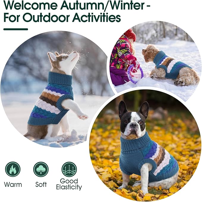 Kuoser Dog Sweater, Pet Cable Knitted Pullover Puppy Warm Clothes, Dog Turtleneck Classic Knitwear Soft Thickening Outfit, Cold Weather Xmas Thermal Wear for Large Size Dogs, Blue 3XL