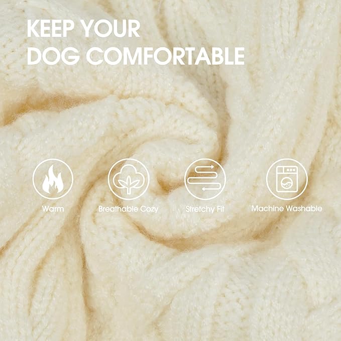 IECOii Girl XXL Dog Sweater Dress, Cozy Cable Knit Dog Sweater for Large Dogs Girl, Beige,XXLarge, 2XL Pet Pullover Knitted Dress for Winter, Turleneck with Sleeve, Warm Sweaters for Female Pitbull
