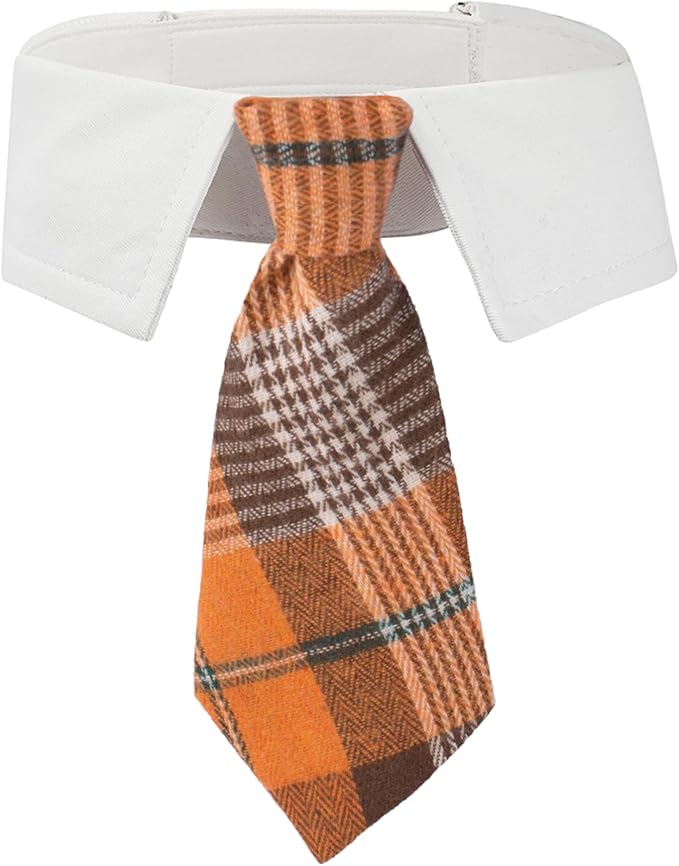 ADOGGYGO Fall Dog Necktie Pet Tuxedo Halloween Thanksgiving Dog Neck Tie Collar with Orange Plaid Tie for Medium Dogs Pets (Medium, Orange)