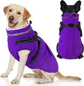 Dogcheer Dog Coat with Harness, Waterproof Warm Dog Winter Jacket with Pockets, Reflective Pet Fleece Jacket Turtleneck Snowsuit for Small Medium Large Dogs - Purple, M