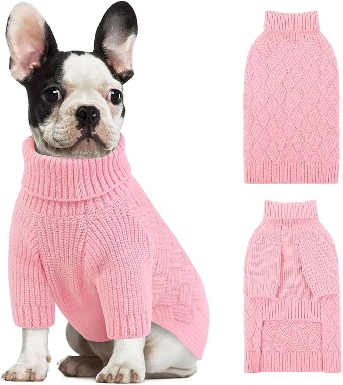 KOESON Dog Sweaters, Warm Medium Dog Sweater Girl and Boy, Turtleneck Christmas Sweaters for Medium Size Dogs, Easy On Pet Xmas Sweaters with Sleeves for Beagle, Dachshund, Boston Terrier, Pink, M