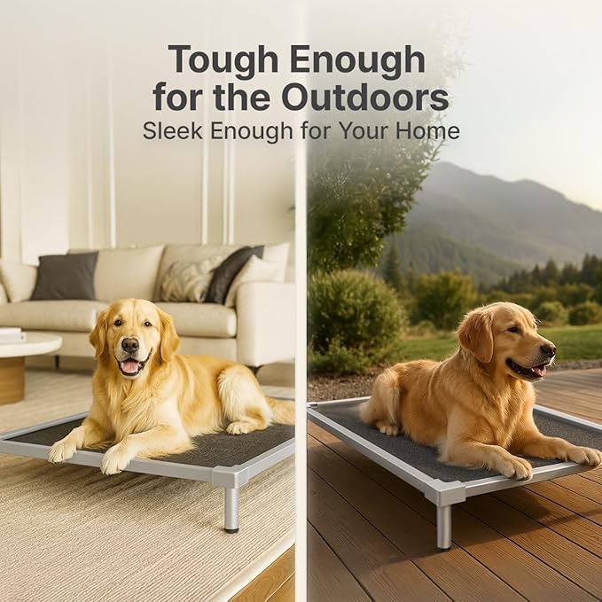 Elevated Dog Beds Large Sized, Chew Proof Aluminum Alloy Heavy Duty Dog Supplies Cooling Raised Pet Cot Indestructible with Anti-Rust Washable Assembly for Crate Outdoor-48.4"x 32.7" x 7"