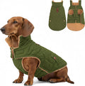 azuza Dog Jacket Waterproof & Windproof Dog Coat for Small Dogs with Thick Fleece, High Collar with Leash Hole, Adjustable Velcro & Elastic Belly, Army Green XL