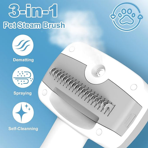 3 in 1 Pet Steam Brush for Dogs & Cats – Self Cleaning, Hair Removal Comb Steam for Shedding & Dematting for Long & Short Haired Pets,Includes Pet Essence
