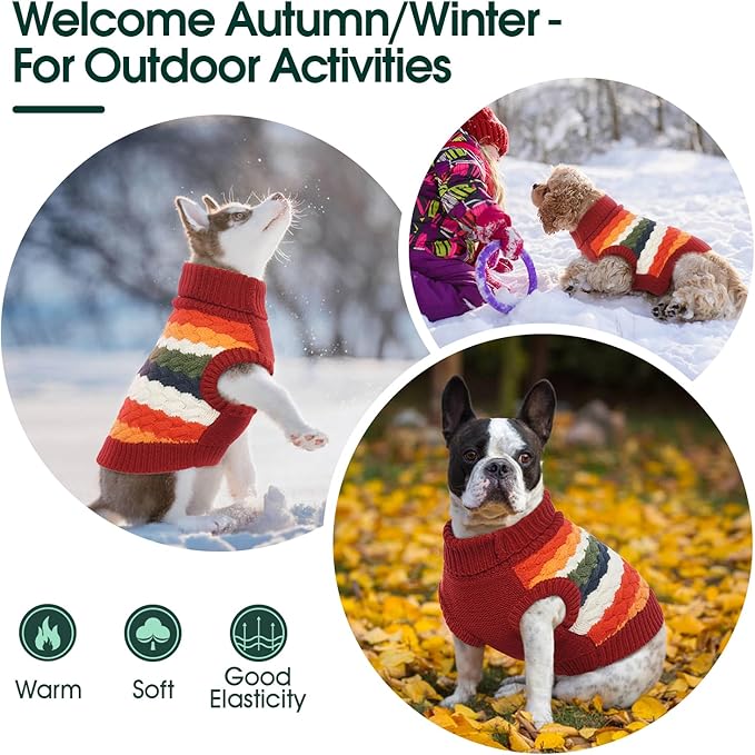 Kuoser Dog Sweater, Pet Cable Knitted Pullover Puppy Warm Clothes, Dog Turtleneck Classic Knitwear Soft Thickening Outfit, Cold Weather Xmas Thermal Wear for Large Size Dogs, Red 3XL