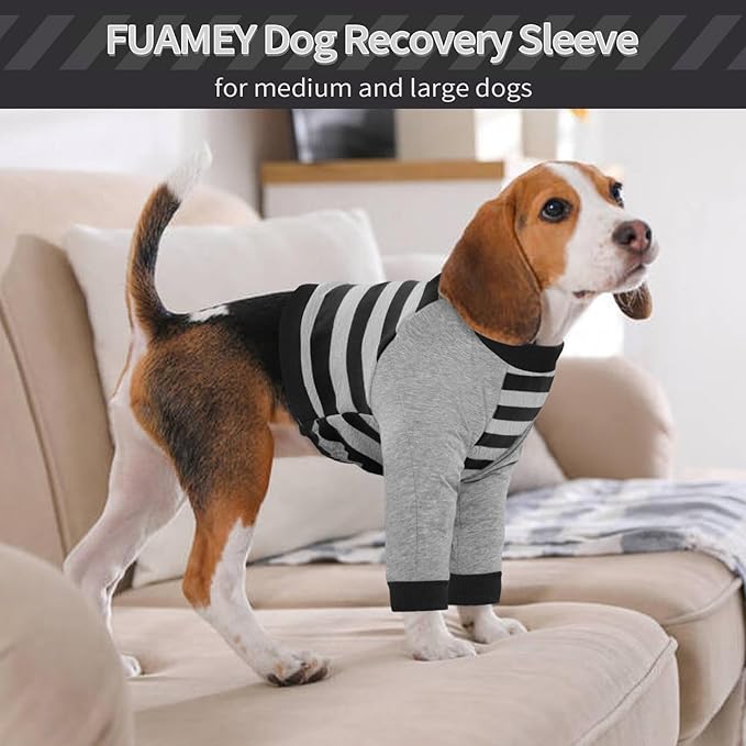 FUAMEY Dog Recovery Sleeve with Elbow Protector,Dogs Shirt Stop Licking Joints,Pet Long Sleeve Suit Protecting Dog's Front Leg Arm Wounds Cover Skin Conditions Black Stripes XL