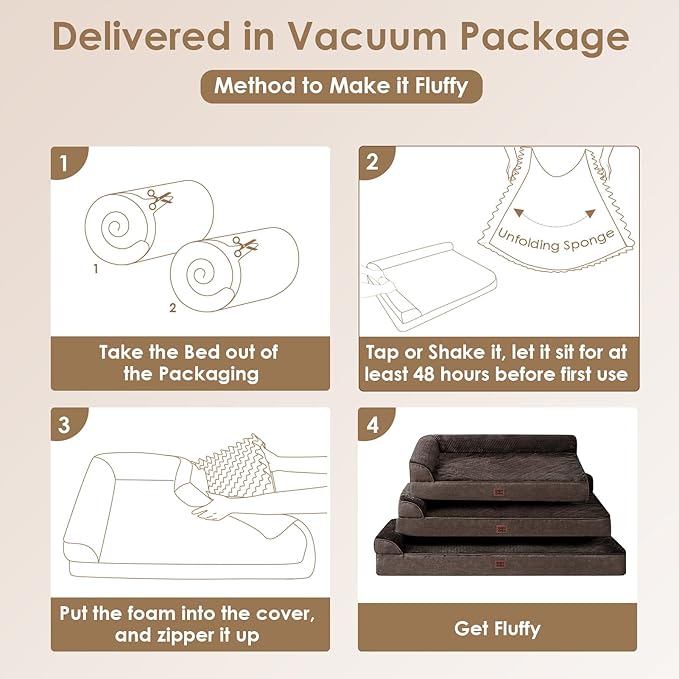 EHEYCIGA Memory Foam Dog Bed Large Sized Dogs, Pet Bed for Large Dog for Crate with Waterproof Liner, Pet Couch Bed Orthopedic with Washable Removable Cover, 35x23x6 Inches, Brown