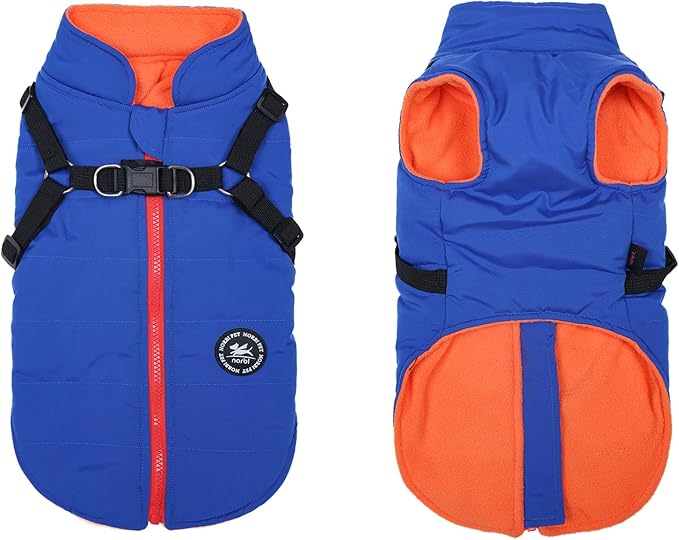 Norbi Dog Winter Coat With Built-in Harness - Adjustable Warm Jacket for Small, Medium, Large Dogs in Cold Weather
