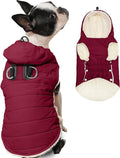 Fleece Lining Dog Hoodie with Harness Built in,Extra Warm Large Dog Jacket in Winter Doggie Coats with Drawstring Hooded,Red XXL