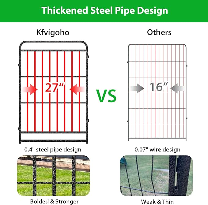 Square Steel Pipe Dog Fence Outdoor 12 Piece Panels 40" Height Anti-Rust Heavy Duty Dog Playpen with Doors Portable for Yard RV Camping, Total 27FT, 57 Sq.ft, Snowy Black