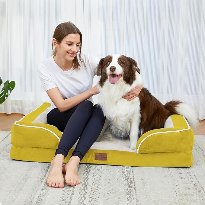 Comfort Expression Orthopedic Dog Bed for Medium Dogs 28x19 Inch, Waterproof Egg Crate Foam Medium Pet Bed with Removable Bolsters, Dog Couch with Washable Cover & Non-Slip Bottom, Spicy Mustard