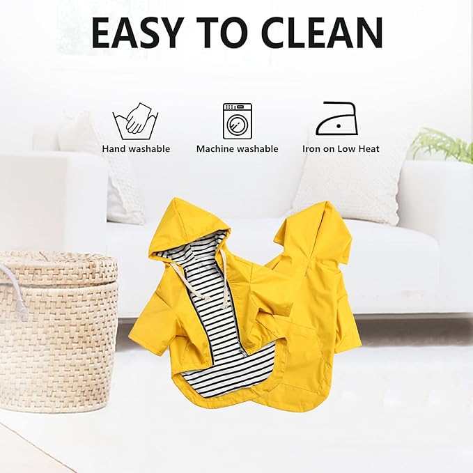 Dog Raincoat rain Jacket Raincoat Dogs Waterproof Small Medium Breeds Zip Closure Storage Pocket Harness Hole Yellow L