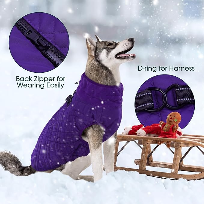 Kuoser XL Insulated Dog Vest | Big Breed Jacket for Huskies & Shepherds | Reinforced Seams Withstand Snow Play, Breathable, Purple XL