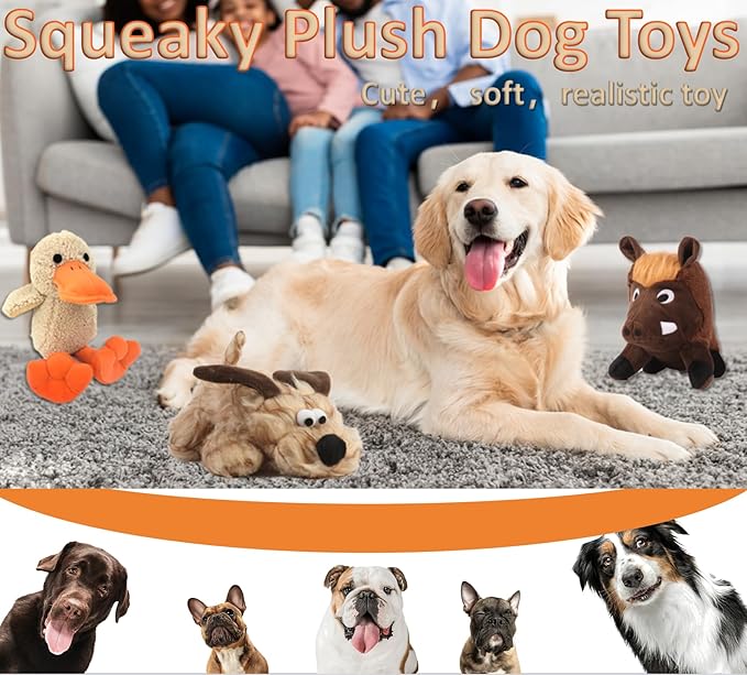 JKW Soft Stuffed Duck Squishy Toy for Dogs，Plush Squeaky Puppy Toys