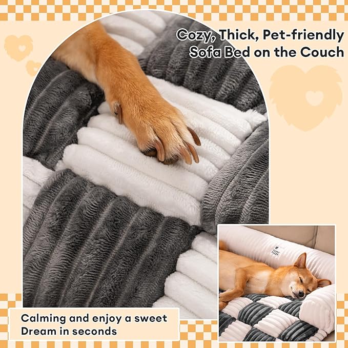 FUNNY FUZZY Couch Cover for Dogs, Loveseat Covers Bed for Large Dogs Cream Plaid Washable Pet Mat for Furniture Protector for Car Seat, X-Large, Black